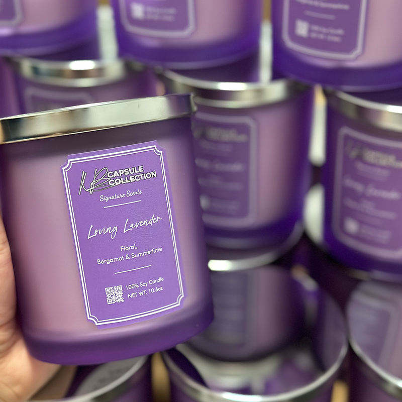 AIKUN Luxury Purple Glass Scented Soy Wax Candle Best Odor Eliminating Custom Fragrance with Metal Lid Home Gift