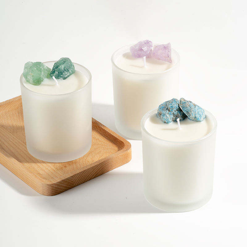 Customizable Private Label Colored Stone Glass Jar Organic Soy Wax Scented Candles for Collector