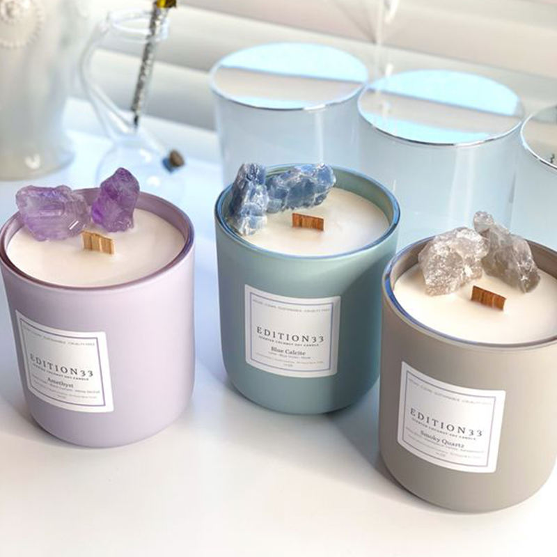 Private Label Custom Luxury Handmade Soy Wax Candle Glass Jar Crystal Scented Candles/Holders