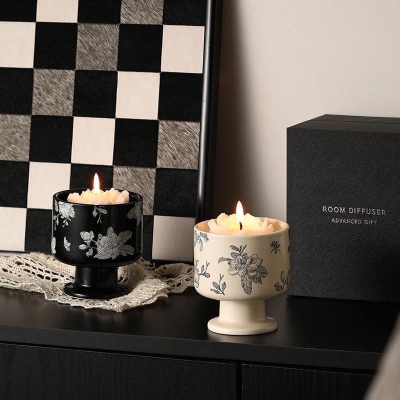 Private Label French High Footed Ceramic Cup Candles Soy Wax Scented Candles for Holiday Gifts