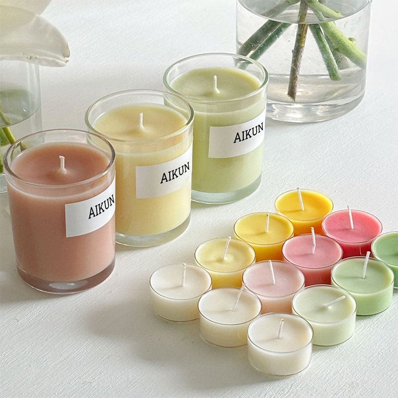 Aikun Customize Minimalism Tabletop Decorative Color Soy Wax Scented Candle Mini Transparent Cup Single Wick Candle