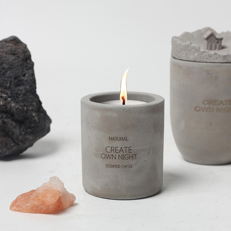 Soy Wax Candles Luxury Cylindrical Cement Concrete Candles Lavender Fragrance Scented Home Hotel Bar Decor Candle