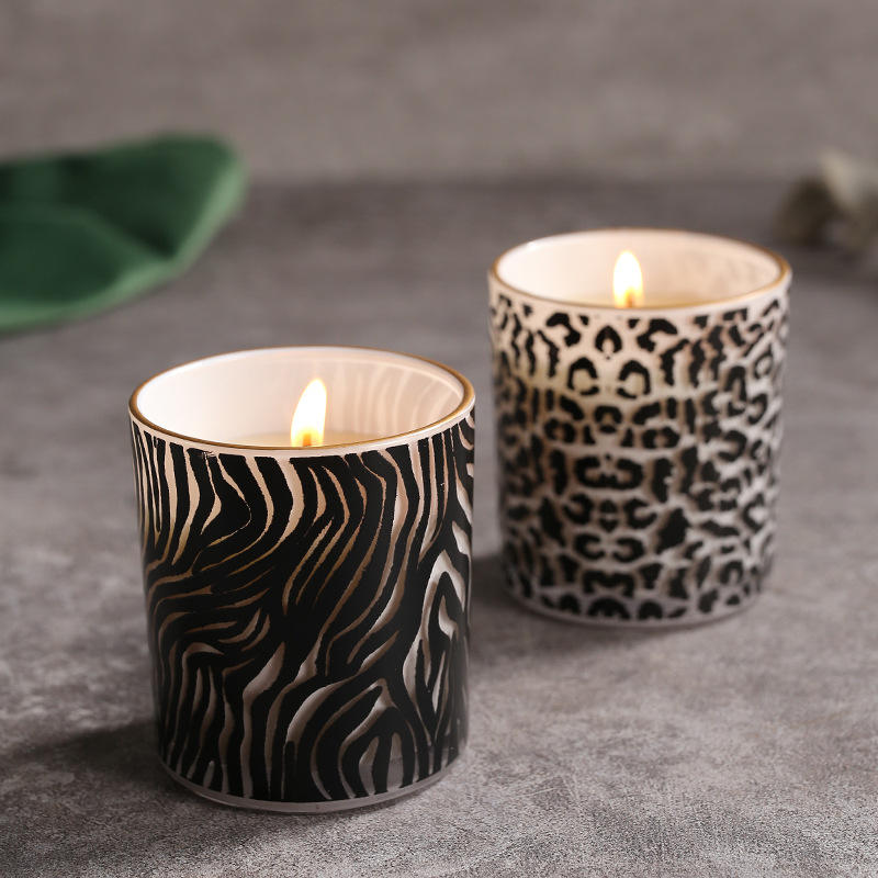 Luxury tiger Leopard Print Glass Jar Candleessential Oil Scented Candles with Candle Jars