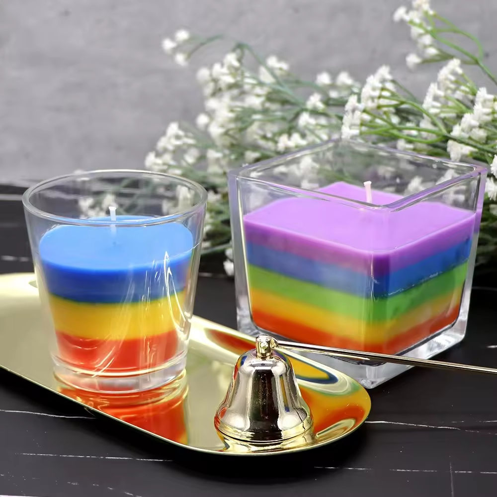New Arrived Rainbow Style Sand Candle Cup Colored Soybean Glass Aroma Scented Candle Sand for Event