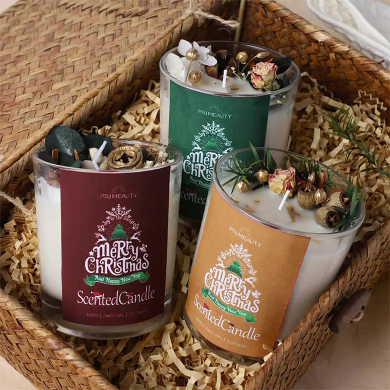 Wholesale Premium Soy Wax Aromatherapy Candle Lasting Essential Oil Flower Christmas Scented Candle Private Label Gift Set