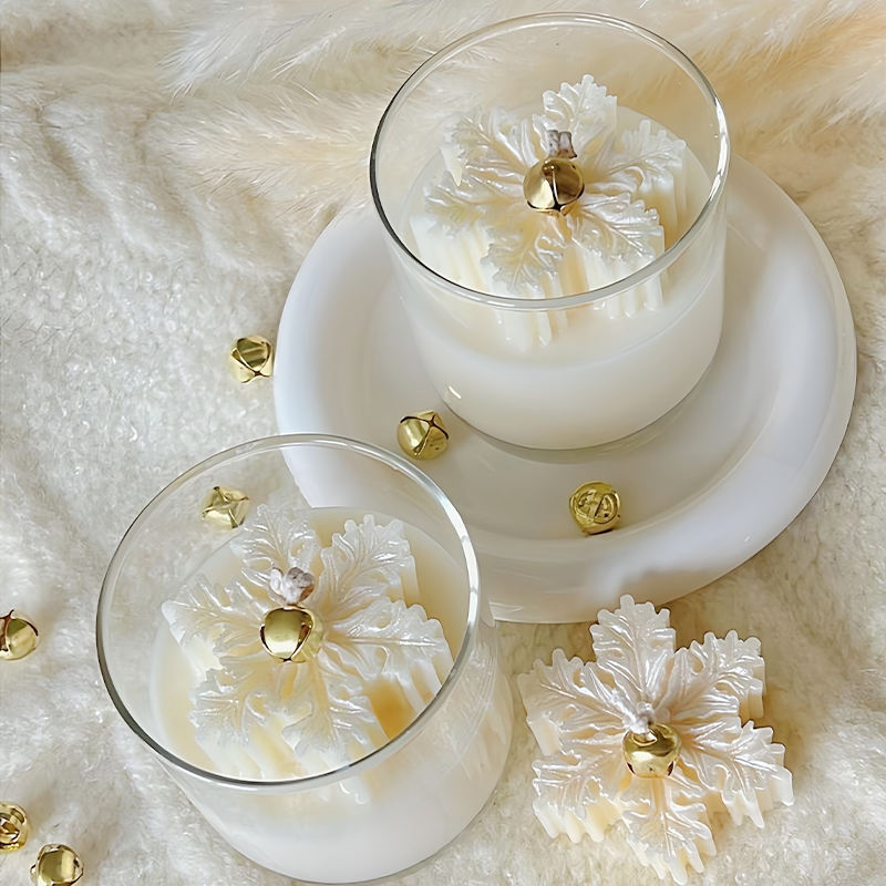 High Quality Fragrant Snowflakes Shape Candle Natural Soy Wax Glass Candle Long Lasting for Wedding Party Decor