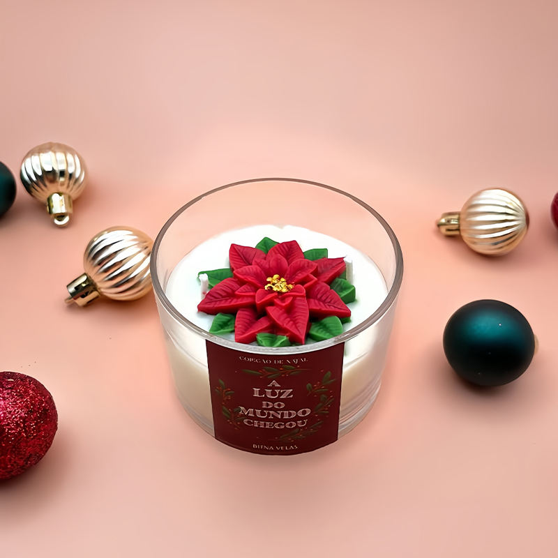 Festive Luxury Flower Decoration Christmas Candle Handmade Soy Wax Aromatherapy Candle for Holiday Decor with Label