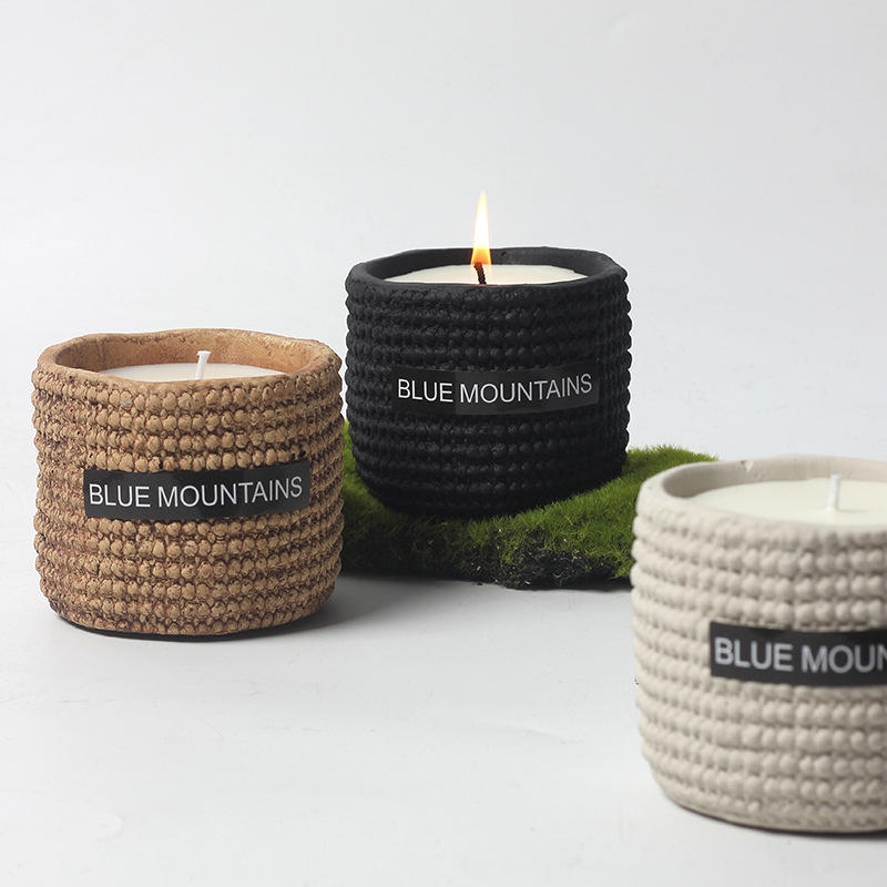 AIKUN Decoration Rope Design Crafts Fragrance Aroma Candle Jar Cement Concrete Aromatherapy Vessel Matte Jar Ceramics Candle