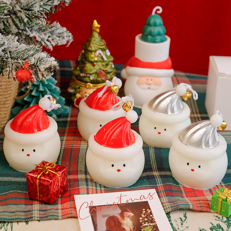 Handmade Scented Soy Wax White Santa Hat Claus Candles Creative Christmas Candle for Bedroom Decoration