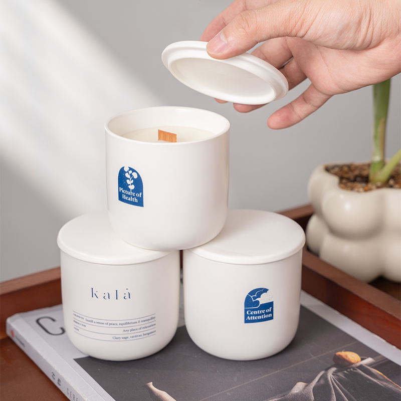 Custom White Premium High Quality Ceramic Candle Natural Soy Wax Scented Candle for Romantic Wedding Gift