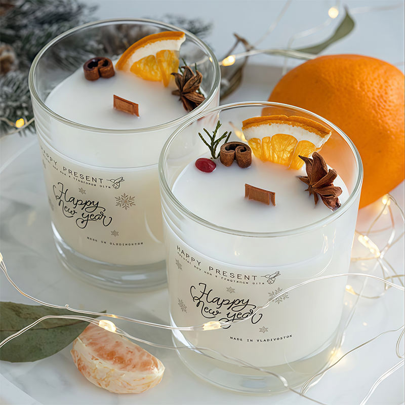 Luxury Glass Candle Premium Soy Wax Aromatherapy Christmas Candle with hay and Dried Lemon for Home Decor