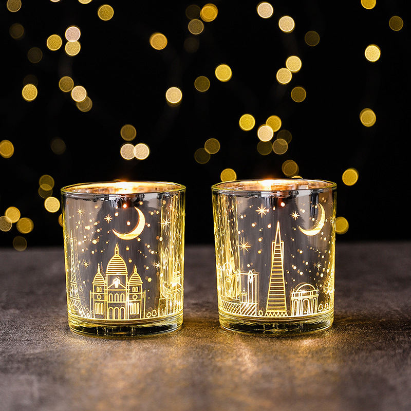 Luxury Christmas Aromatherapy Gold Jar Glass LED Light Candle Transparent Scented Candle Glass Jar Support Customization Logo