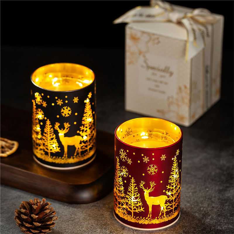 Cute Creative Xmas Atmosphere Decorated Christmas Soy Wax Candles Scented Luxury Gift Set for Xmas Festival With Led Lights