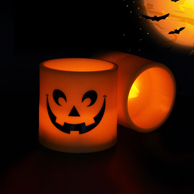 Flameless New Creative Party Decoration Supplies Orange Halloween Printed Halloween Led Light for Halloween Home Decoration