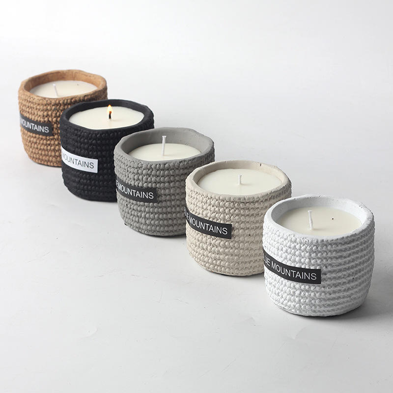 Custom Envases Para Velas Ceramic Concrete Matte Cement Candle Nordic Vessels Unique Scented Soy Wax Aromatherapy Candle