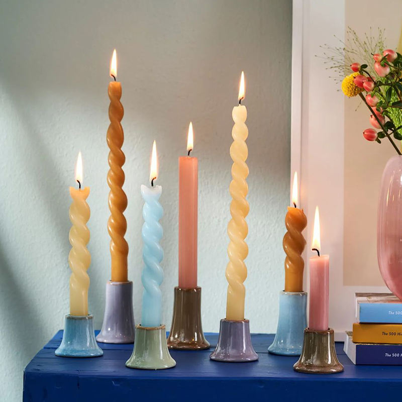 AIKUN Creative Art Column Wave White Cylinder Taper Candle Geometric Smooth Lines Striped Twisted Taper Candles Sticks