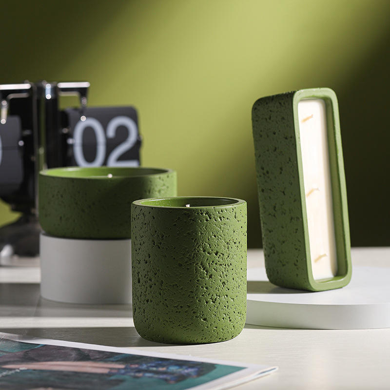 AIKUN Unique Concrete Cement Ceramic Candle Home Decor Matte White or Black Textured Cement Aromatherapy Soy Wax Candle