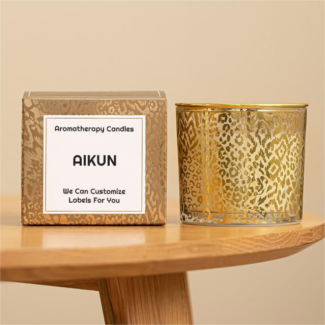 AIKUN OEM Glass Soy Wax Scent Golden Leopard Print Candle Gift Set Aromatherapy Luxury Scented Candle for Wedding
