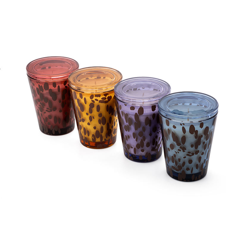 AIKUN Handmade Mouth Blown Round Colorful Glass Candle Jars Luxury Leopard-Printed Glass Candle Holder for Home Decor
