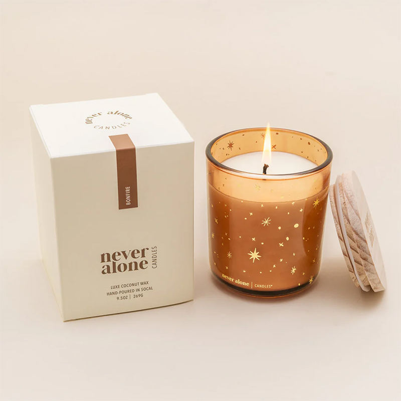 AIKUN Scent Long Autumn Winter Christmas Hot Stamping Amber Burning Soy Wax Glass Jar Scented Candle
