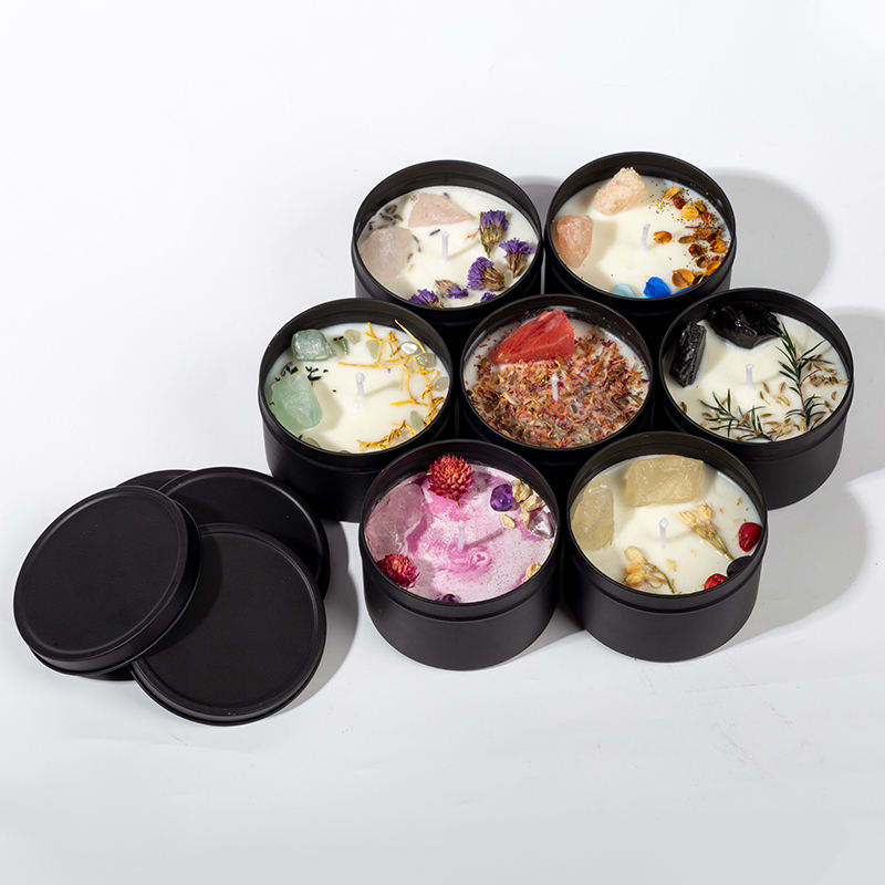 Custom Home Decoration Chakra Crystal Scented Candle Gift Set Flowers Healing Crystal Aromatherapy Candles