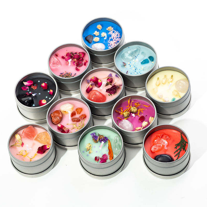 Luxury Private Label Home Fragrance Natural Aromatherapy Tin Jar Candle Scented Crystal Soy Wax Candles