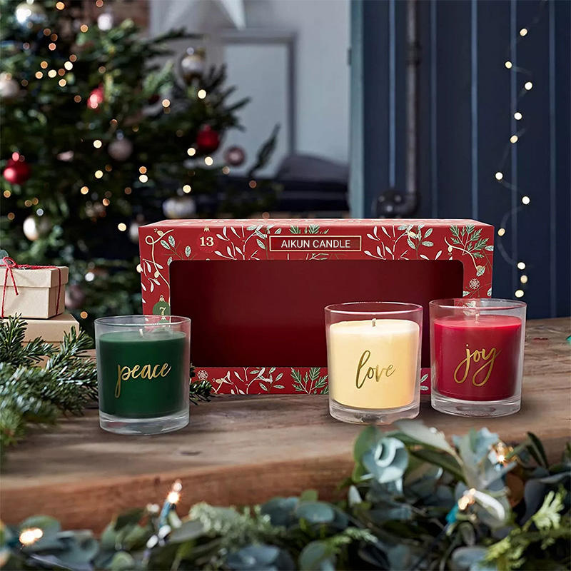 AIKUN Customized Fragrance Aroma Christmas 3 in 1 Gift Box Wholesale Luxury Collection Cup Glass Scented Candles Gift