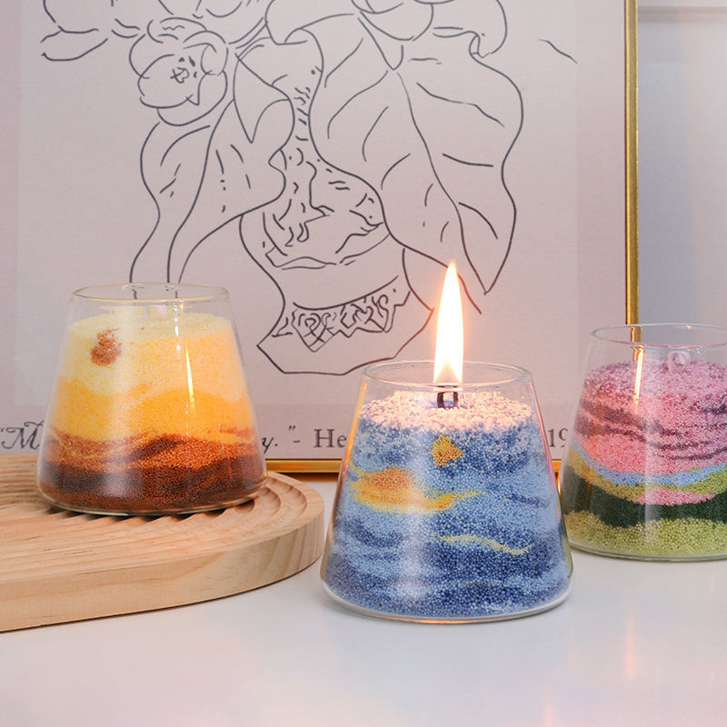 Hot Sale Sand Painting Candle DIY Round White Dustproof Wedding DIY Coaster Decoration Scented Candle