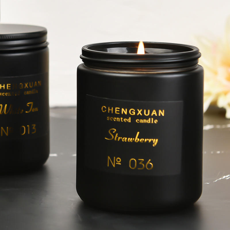 Wholesale Luxury Logo Black Glass Candle Jar Set Essential Oil Soy Wax Environmentally Friendly Aromatherapy Scented Candles