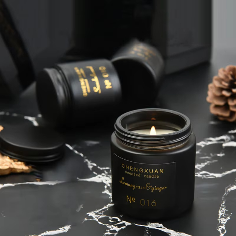 Wholesale Luxury Logo Black Glass Candle Jar Set Essential Oil Soy Wax Environmentally Friendly Aromatherapy Scented Candles