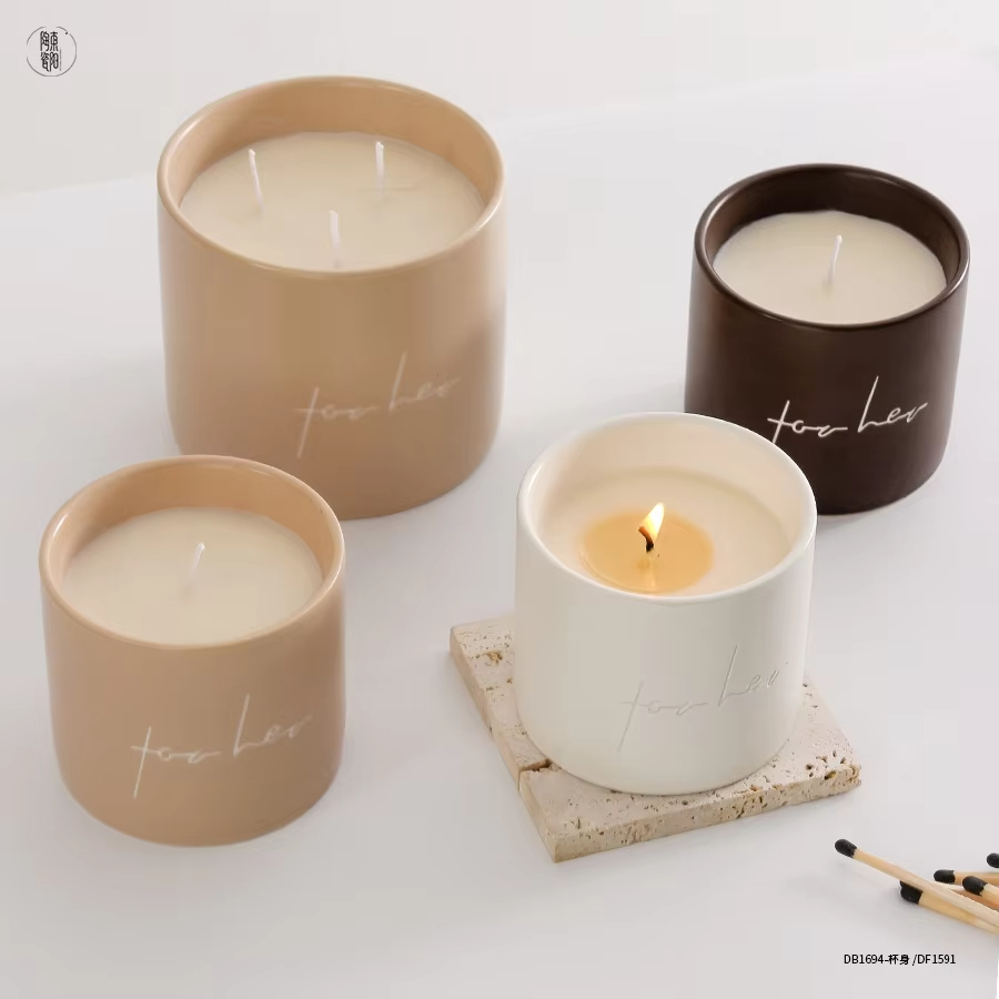  Khaki White Brown Ceramic Jar Luxury Candle Matte Aromatic Soy Wax Wholesale Customization Scented Candles