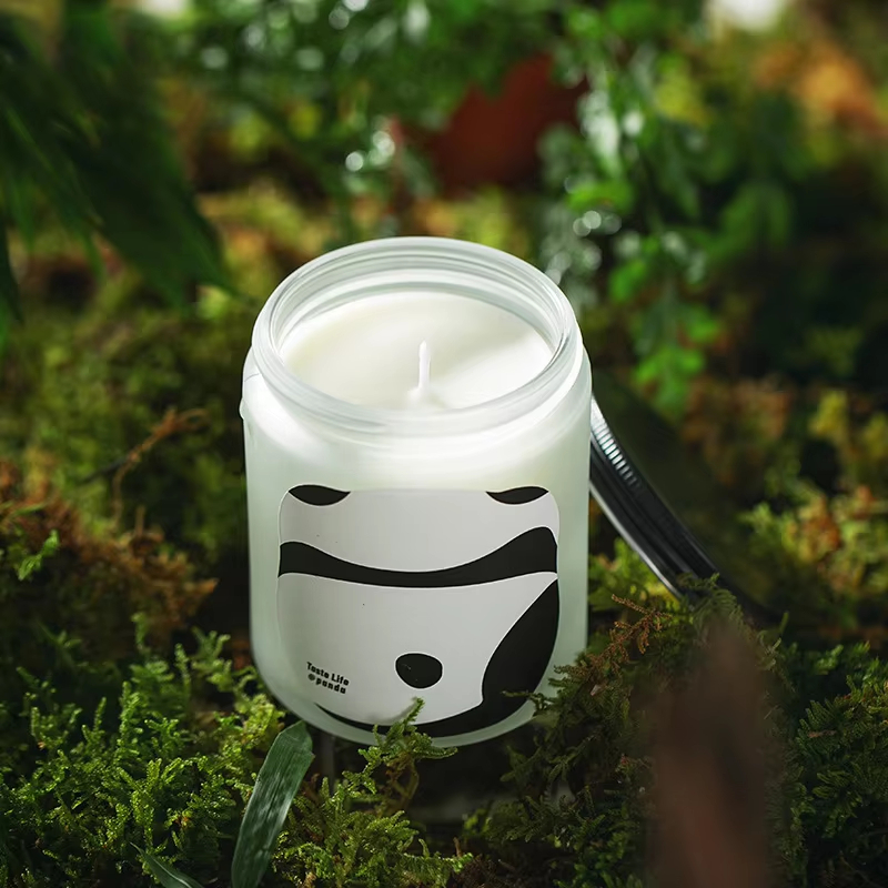 Wholesale Lovely Giant Panda Soy Wax Hotel Spa Home Fragrance Gifts Candles With Cover Decoration Glass Jar