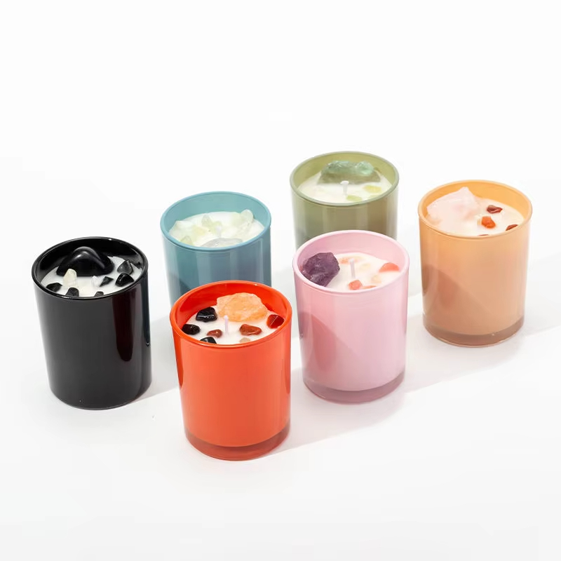 Brand Luxurious Rich Colors Multiple Choices Round Household Fragrance Soy Wax Crystal Candle Glass Jar