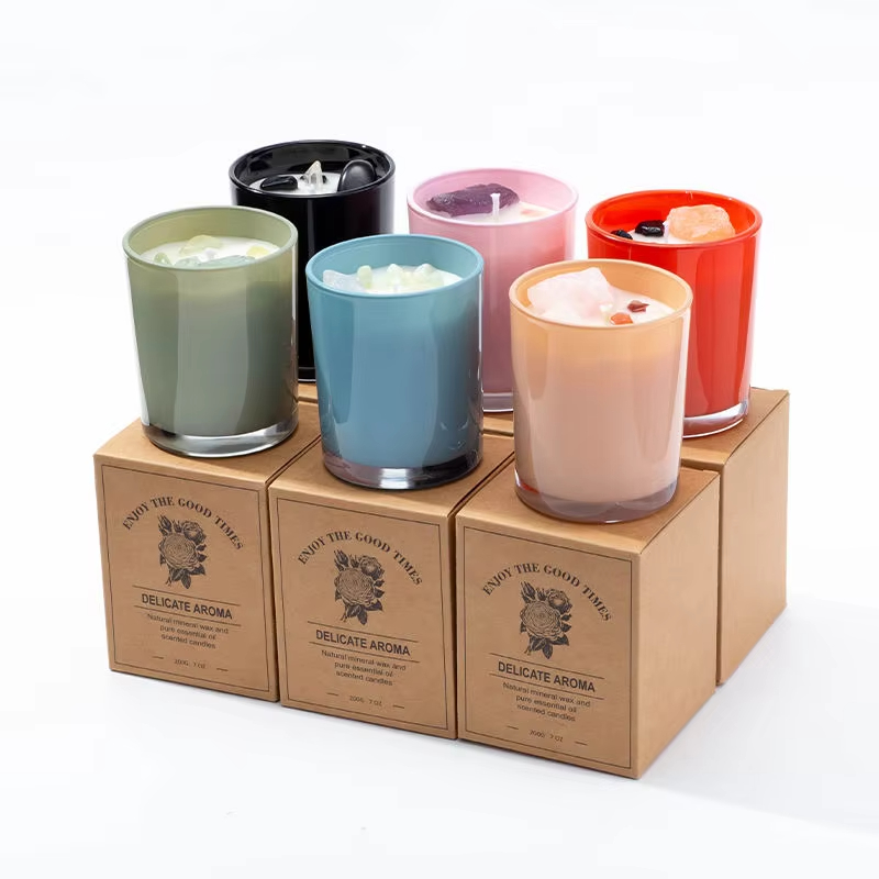 Brand Luxurious Rich Colors Multiple Choices Round Household Fragrance Soy Wax Crystal Candle Glass Jar