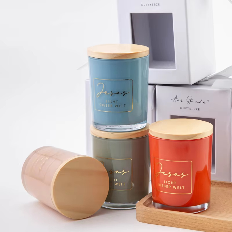 Luxury Aroma Customized Logo Home Decoration Incense With Wooden Cover Soy Wax Candle Glass Jars