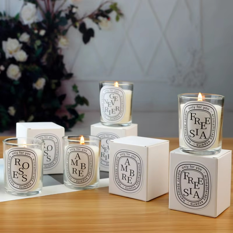 High Quality Luxury Customized Private Label Transparent Circular Soy Wax Scented Candle Glass Jar