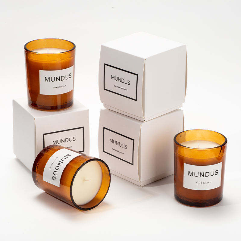 Customized Luxury Amber Glass Personalized Brand Aromatherapy Soy Wax With Paper Box Candles Glass Jar