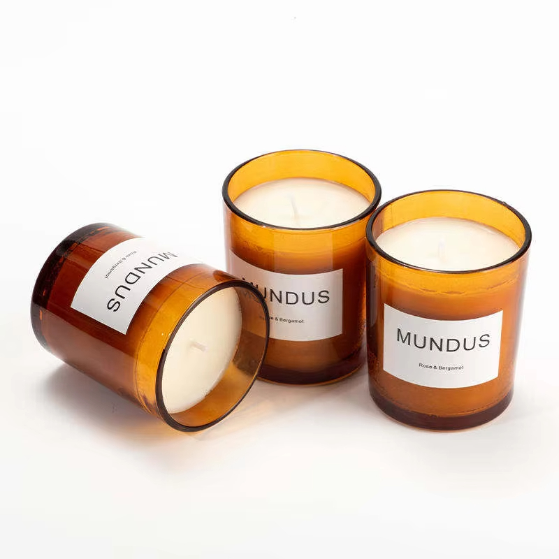 Customized Luxury Amber Glass Personalized Brand Aromatherapy Soy Wax With Paper Box Candles Glass Jar