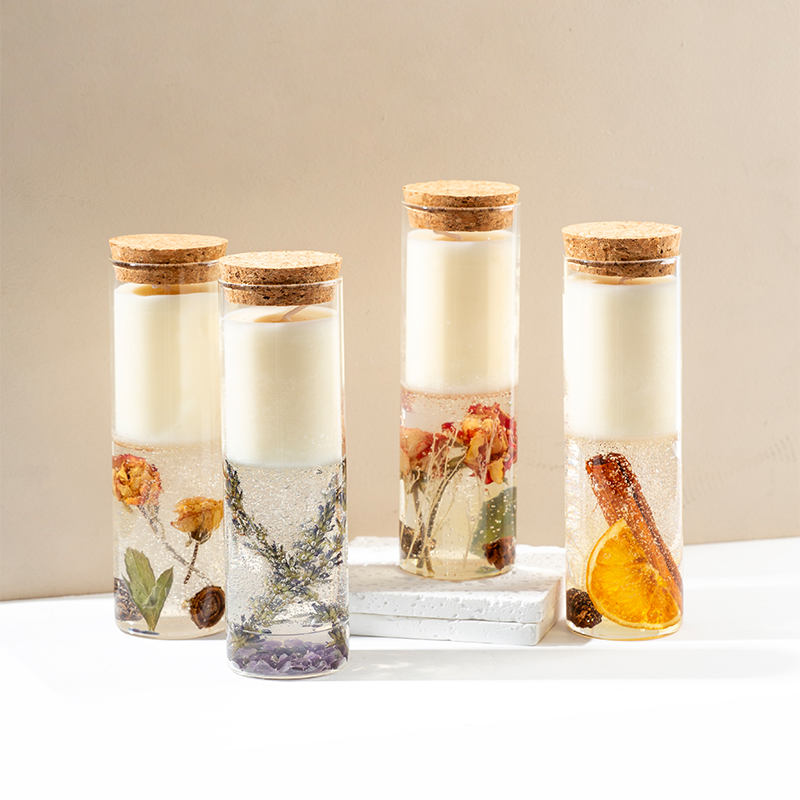 Creative Glass Tube Hand Filled Jelly Gel Dried Flower Luxury Scented Candle Home Decor Glass Jar