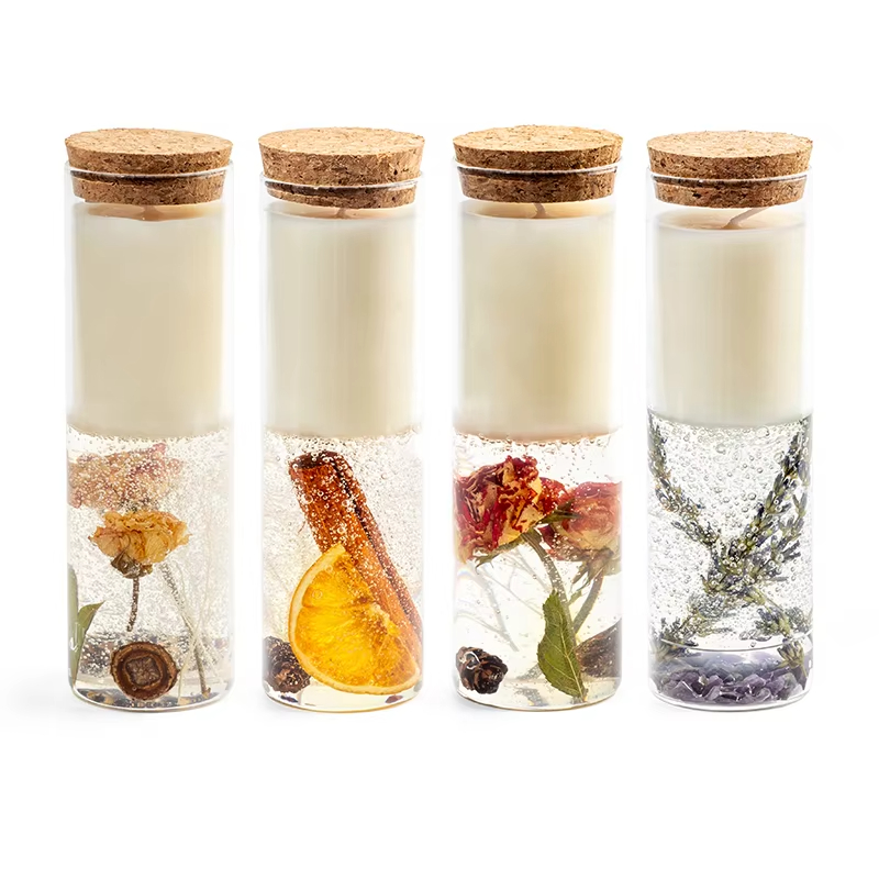 Creative Glass Tube Hand Filled Jelly Gel Dried Flower Luxury Scented Candle Home Decor Glass Jar