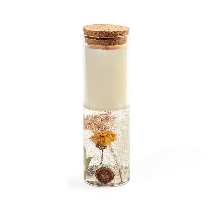 Creative Glass Tube Hand Filled Jelly Gel Dried Flower Luxury Scented Candle Home Decor Glass Jar