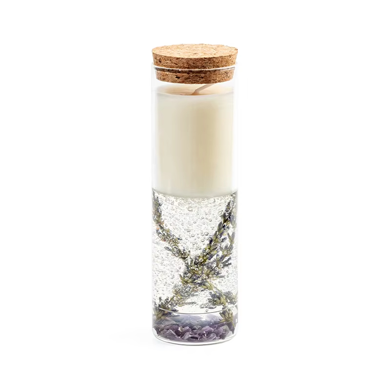 Creative Glass Tube Hand Filled Jelly Gel Dried Flower Luxury Scented Candle Home Decor Glass Jar