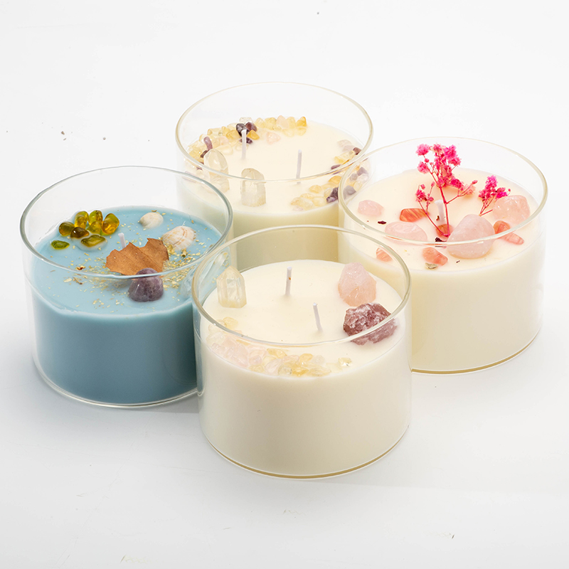 Beautiful Luxurious Customized Large-Sized Soy Wax Factory Price Crystal Stone Dried Flower Candle Glass Jar