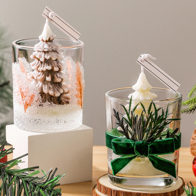 Hot Selling Custom Fragrance Handmade 3d Christmas Tree Candles Festive Atmosphere And Decoration Glass Jar