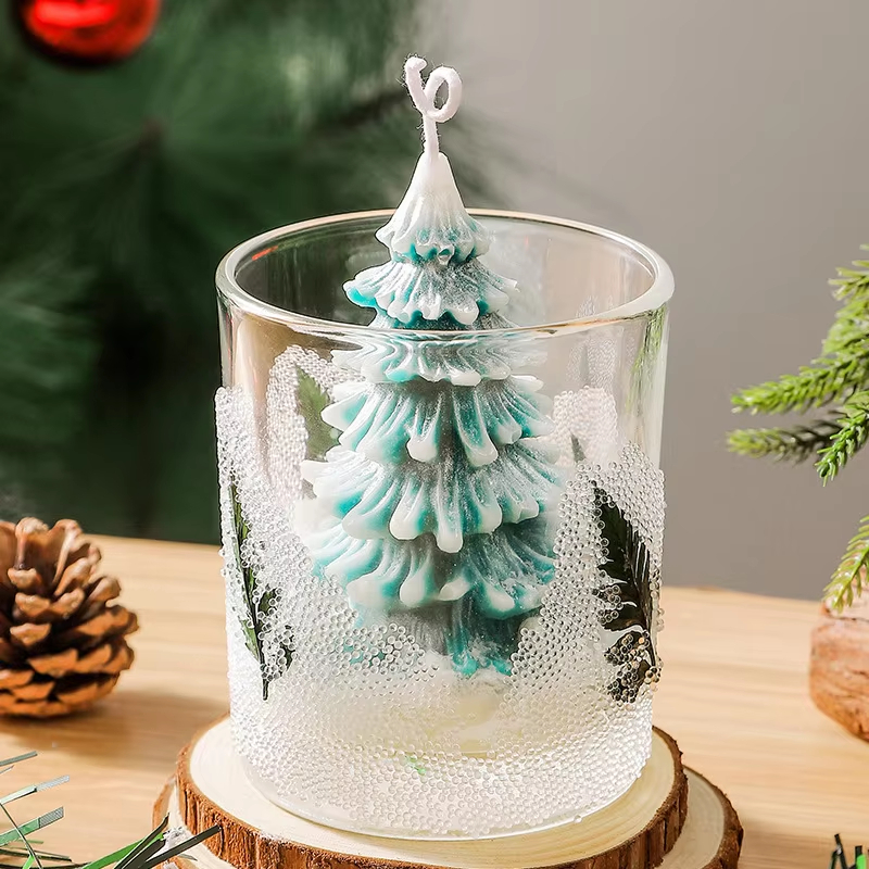 Hot Selling Custom Fragrance Handmade 3d Christmas Tree Candles Festive Atmosphere And Decoration Glass Jar