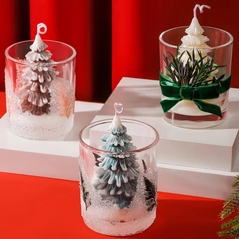 Hot Selling Custom Fragrance Handmade 3d Christmas Tree Candles Festive Atmosphere And Decoration Glass Jar