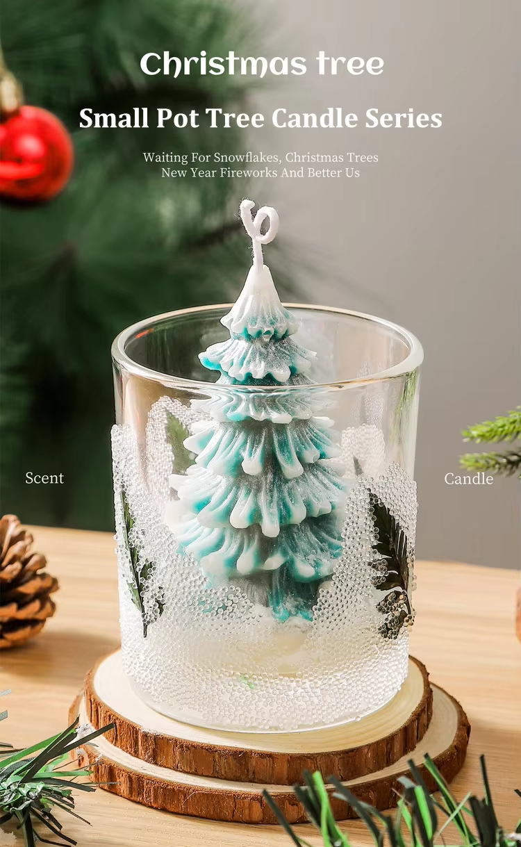 Hot Selling Custom Fragrance Handmade 3d Christmas Tree Candles Festive Atmosphere And Decoration Glass Jar