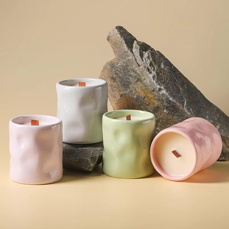 Luxurious And Uniquely Shaped Ceramic Candles With Colorful Cream Style Aromatherapy Treatment Aroma Soy Wax Ceramic Jar