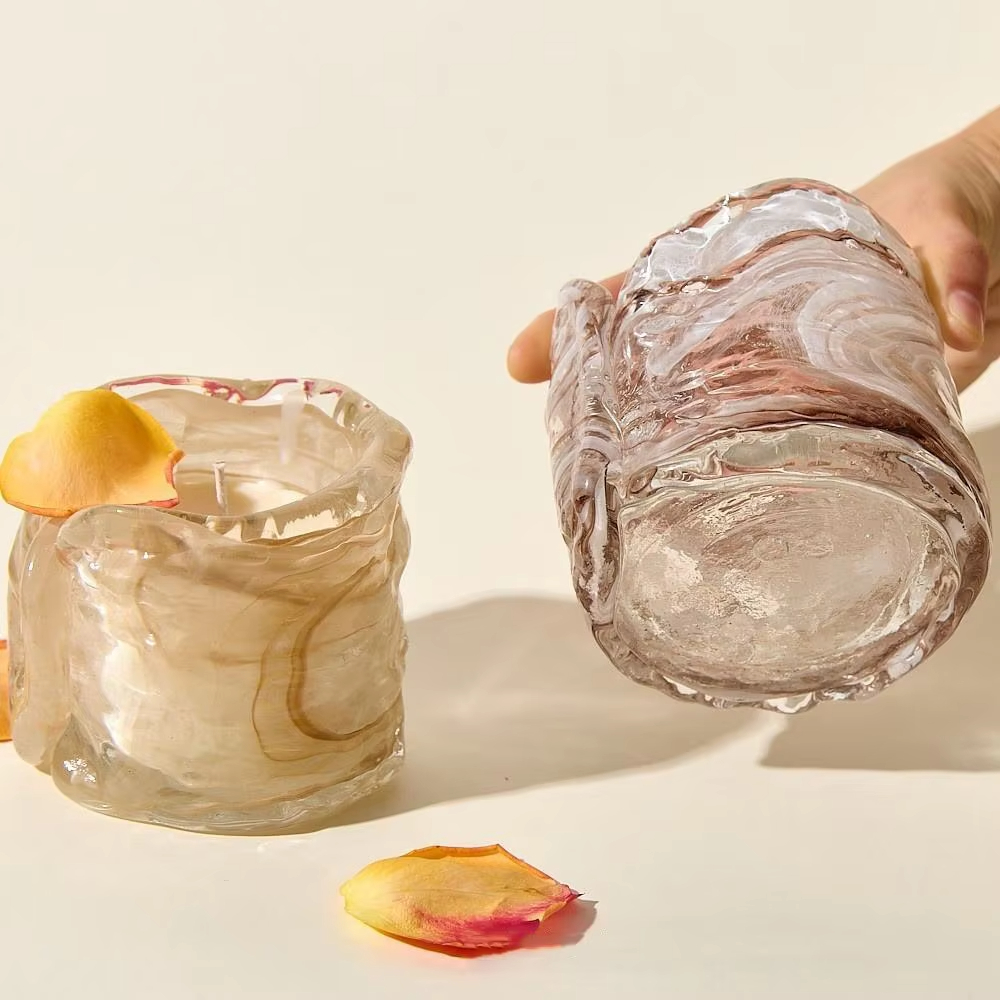 AIKUN Premium Sense Handmade Candle Cup Art Modeling Color Scented Candle Empty Cup Thickened Glass Candle Container