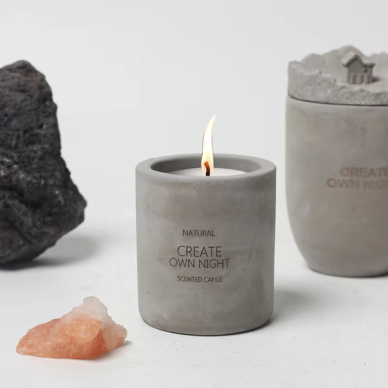 Soy Wax Candles Luxury Cylindrical Cement Concrete Candles Lavender Fragrance Scented Home Hotel Bar Decor Candle